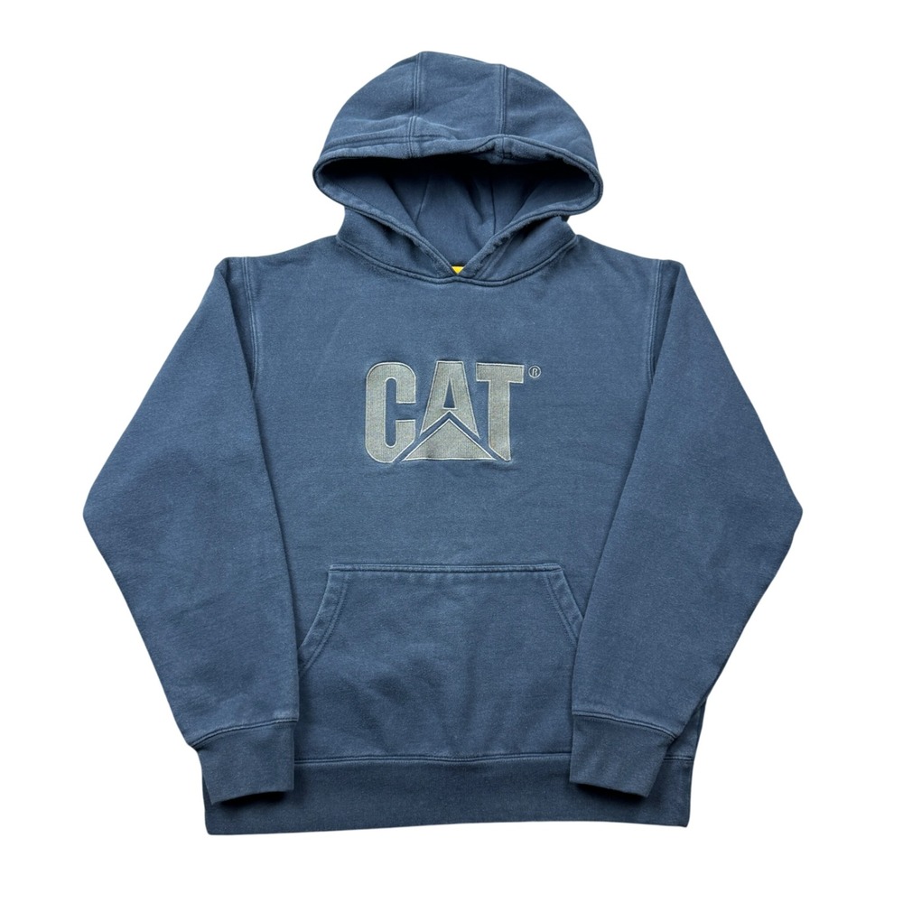 Caterpillar CAT Mens Medium Blue Pullover Hoodie Sweatshirt Workwear Boxy Fit